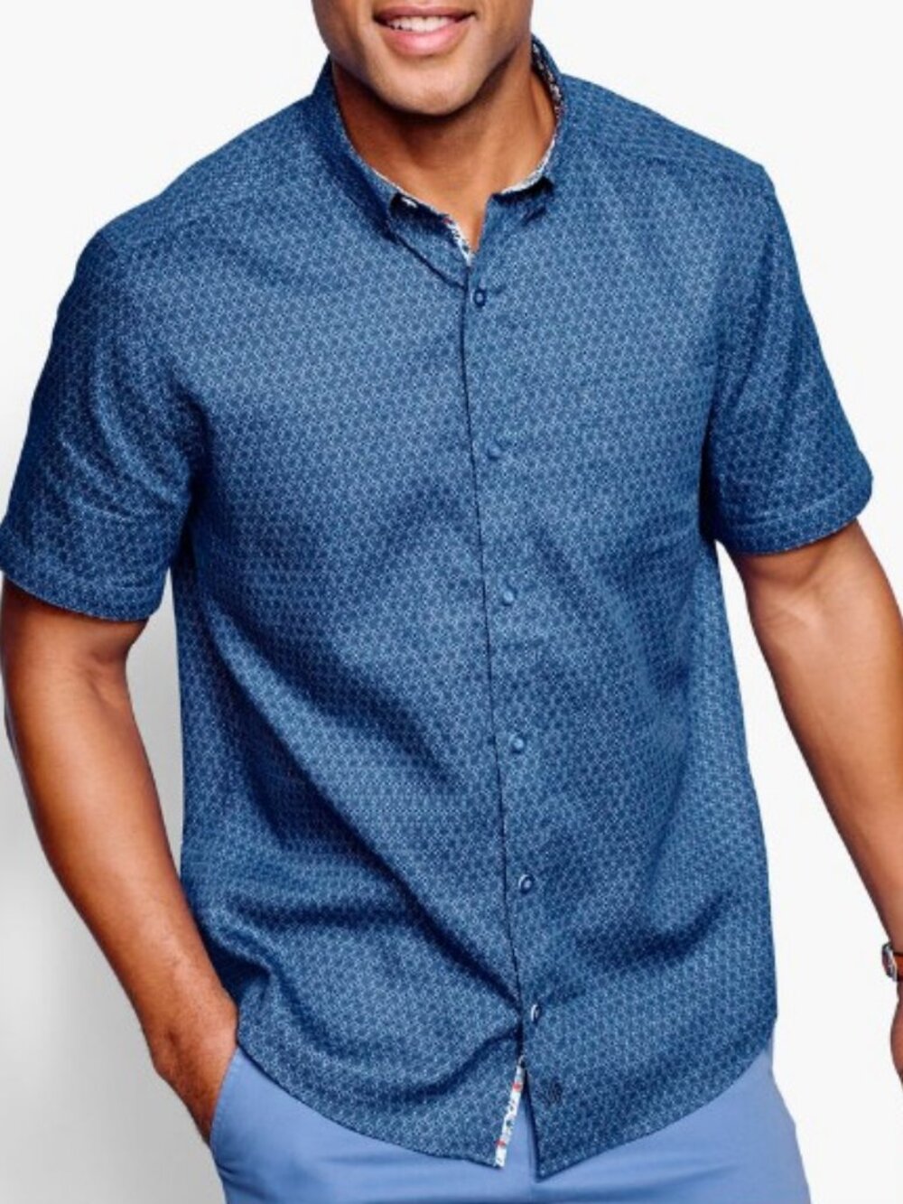 Johnston & Murphy short sleeve button down shirt blue men's size L
